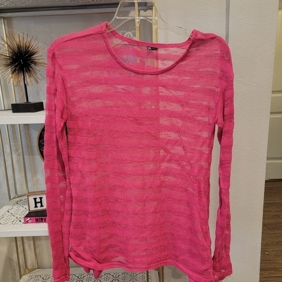 Oakley size Medium Berry Neon Striped Sheer Sweater - Picture 2 of 6